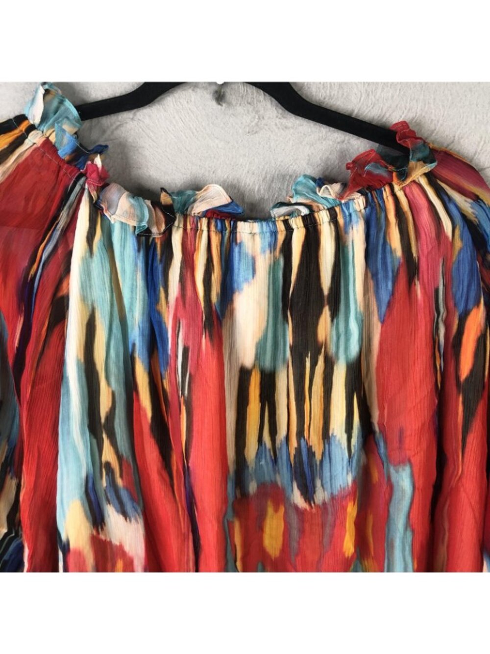 Vintage Collection Tunic Top Womens L Multicolor Abstract Ruffle Chiffon Boho - Picture 16 of 16